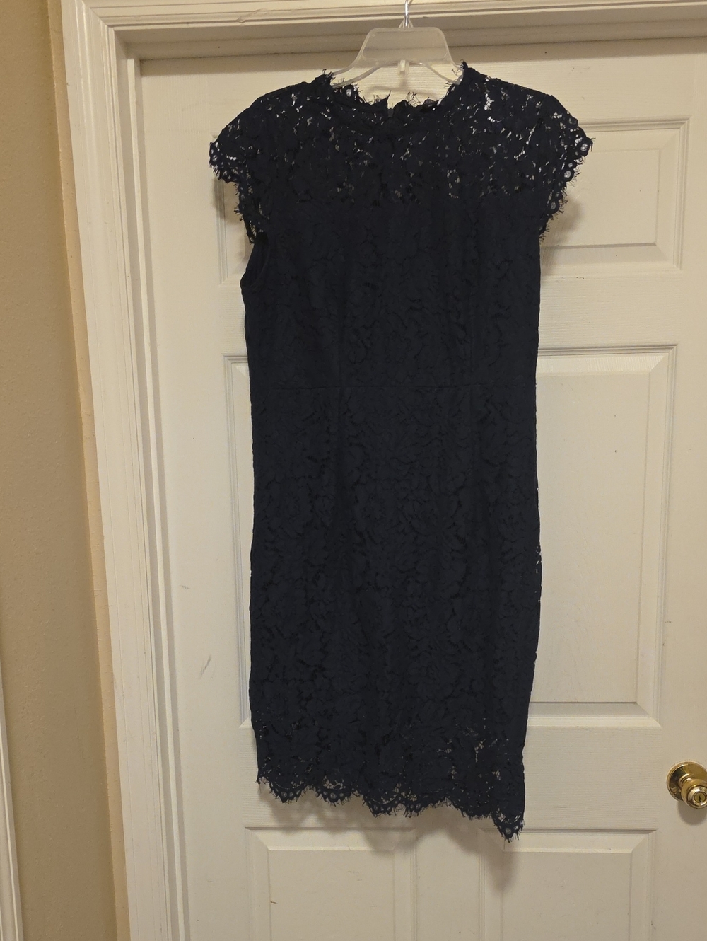 Navy Lace Midi Dress with Cap Sleeves